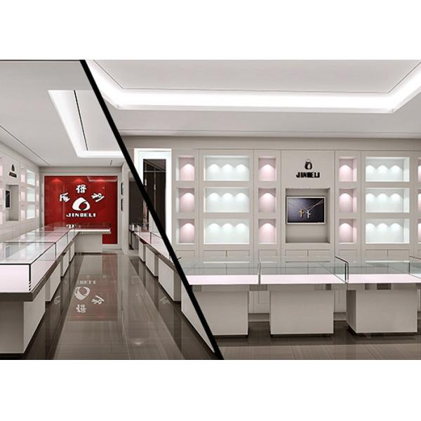 Crystal Tempered Glass Top Showroom Display Cases Decorated With Pole Lights