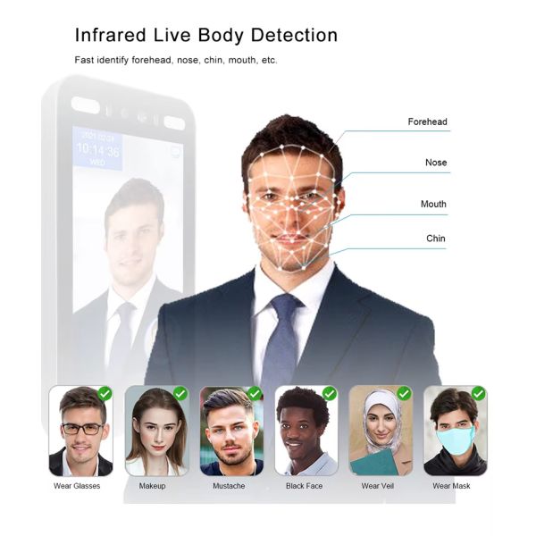 8 Inch Screen Dynamic Biometric Time Attendance System Fingerprint Face Recognition Access Control Device WIFI Cloud