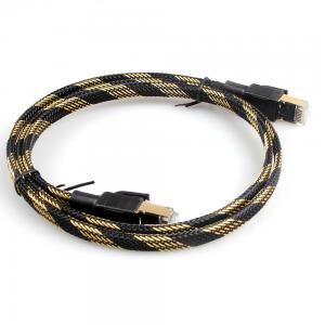 China Nylon Ethernet Cat7 Patch Cord Flat Black Yellow Braided High Speed on sale