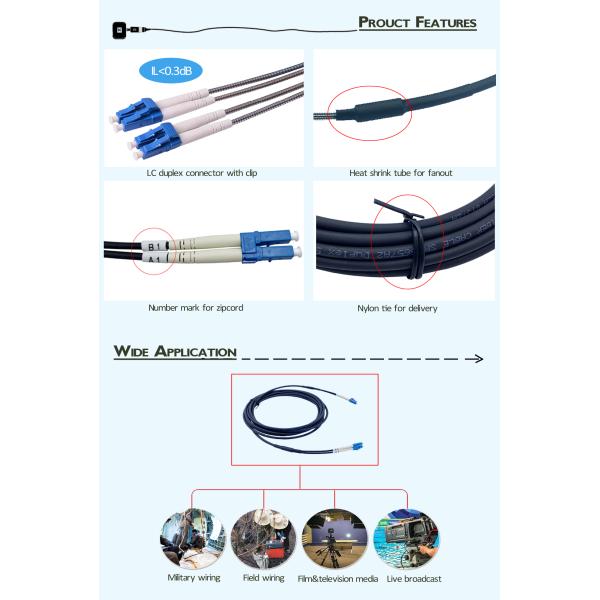 Outdoor FTTA LC Duplex Optical Cable Assembly Patch Cord GJFJV 7.0mm G657A2 2.0mm