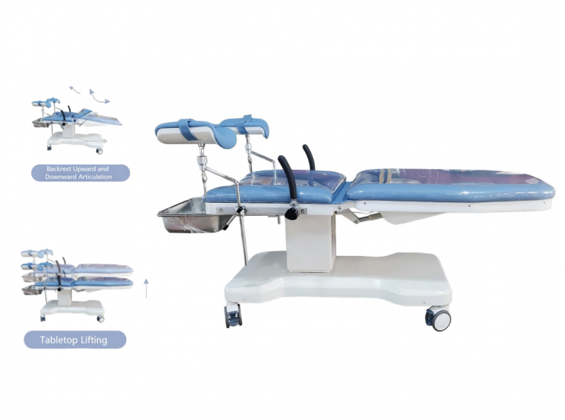 DS-III Economy Electric Examination Table with Plug-In Auxiliary Table and Concealed Waste Basin in Anti-Contamination Frame