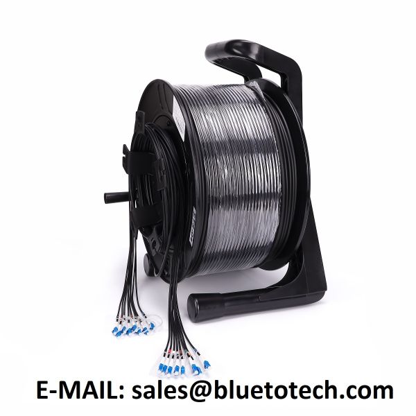Waterproof Tactical LC to LC 4Fiber Fiber Optic Patch Cord with Metal Cable Trolly for Outdoor Armored Applications