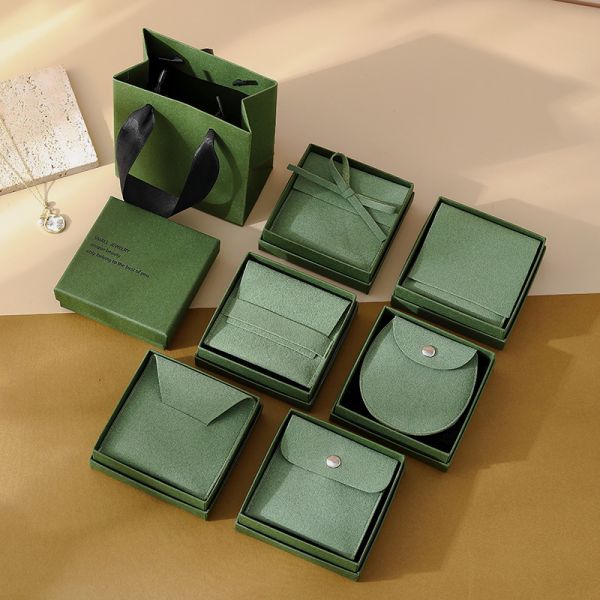 Batch Customized LOGO Kapok Green Jewelry Storage Drawer Box Velvet Bag Set Light Luxury World Cover Jewelry Packaging Box