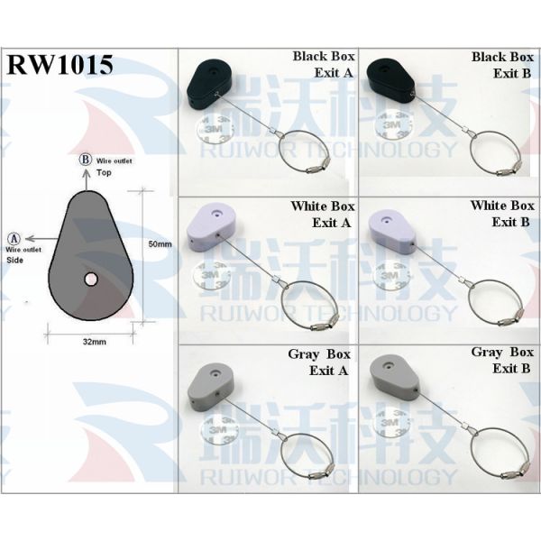 RW1015 Drop-Shaped Retractable Security Tether Plus Size Customizable Wire Rope Ring Catch