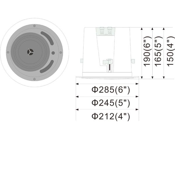 Coaxial Flush Mount Ceiling Speaker 8 Ohm Impedance Waterproof
