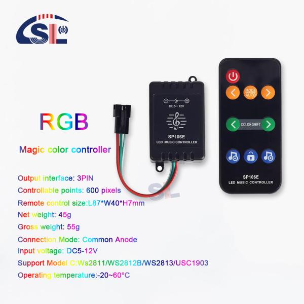 WS2811/WS2812B Individually Addressable Strip Light Control Smart Colorful 9Keys RF Remote SP106E