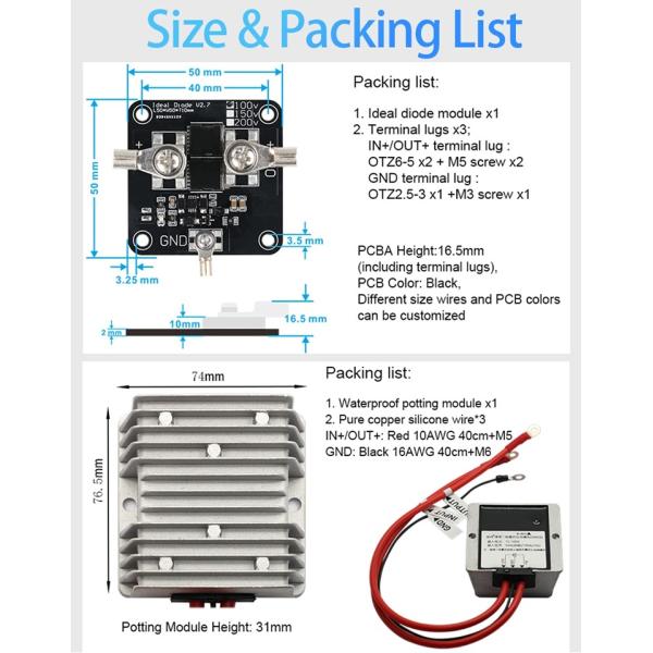 Enerkey 150V 200V 80A High Current Ideal Diode Module Solar Anti-reverse Charging Anti-Reverse Current Protection