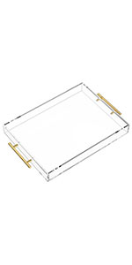 Clear Serving Tray Spill Proof- Acrylic Decorative Tray Organiser For Ottoman Coffee Table Countertop With Handles