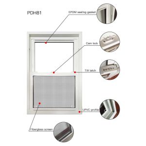 Wholesale White PVC Double Hung Windows Heat Insulation UPVC Profile Windows ODM from china suppliers