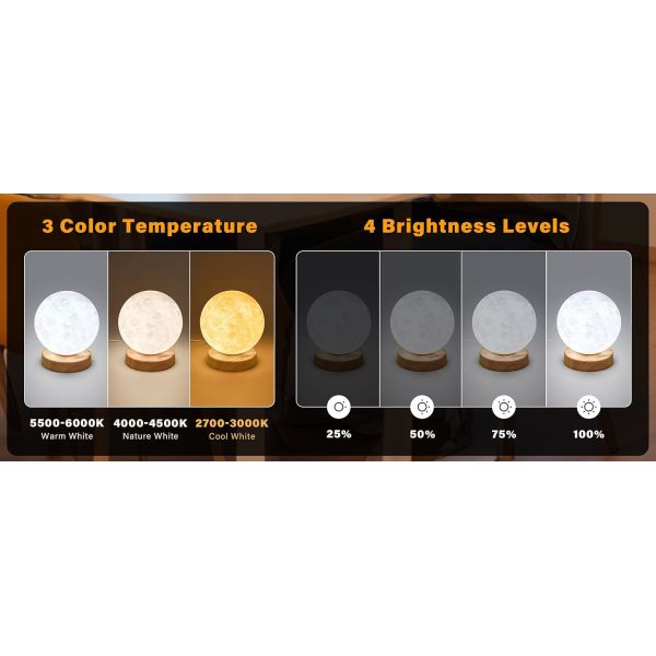 Customizable 24W LED Moon Light with 6000K Daylight Alert and Remote Control