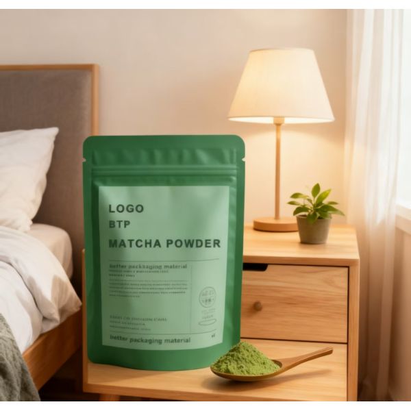 Custom Printed Biodegradable Stand-Up Pouch Resealable Zipper Smell Proof Feature for Packaging Matcha Powder Powder Bags Food