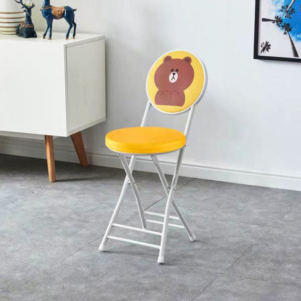 Outdoor Furniture Portable Folding Metal Frame Leather Round Stool Chair with Cushion