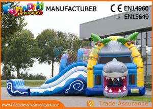 China Multiplay Shark Inflatable Bounce Houses / 12 Person Blow Up Water Slide on sale
