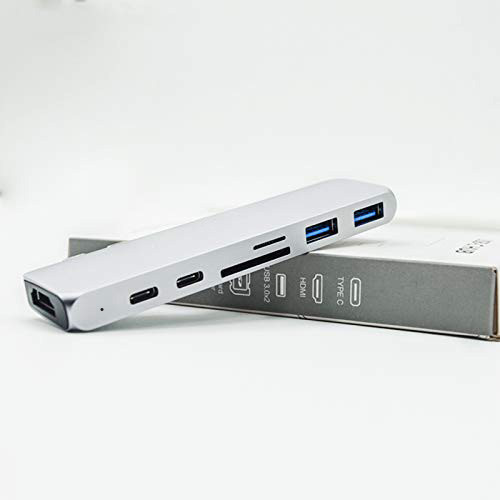 7 in 1 Aluminum Dual USB C Multi function hub, Double USB Type C Ports HUB For Macbook
