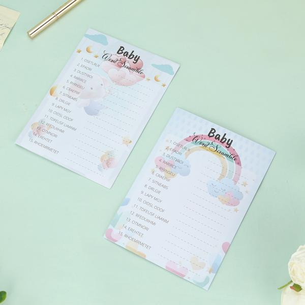 Custom 4 Games Baby Shower Game Cards CMYK Paper Perfect for A to Z and Word Scramble