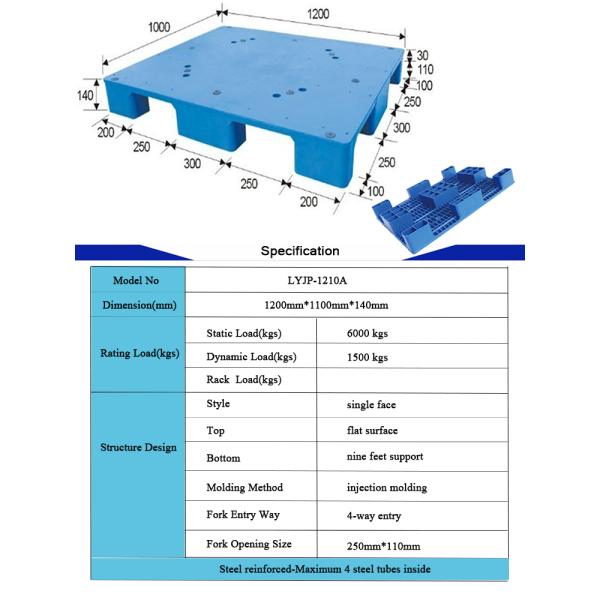 Single Side Nestable Plastic Pallet 120*120cm Polyethylene Plastic Skids
