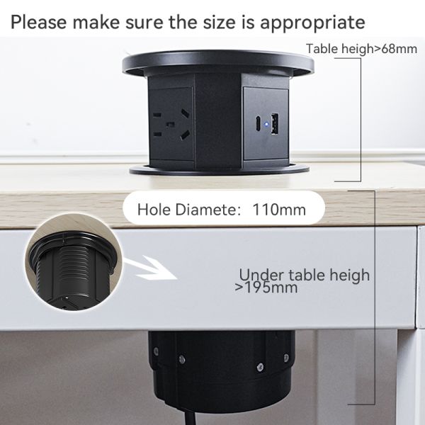 Countertop Retractable Power Socket Outlet Waterproof IP65 15W QI Wireless Charger