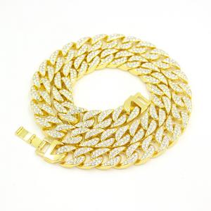 Wholesale Hot Sale Gold Plated Rhinestone Mens Womens Cuban Link Necklace Hip Hop Necklace Iced Out Curb Cuban Chain Necklace Gift from china suppliers