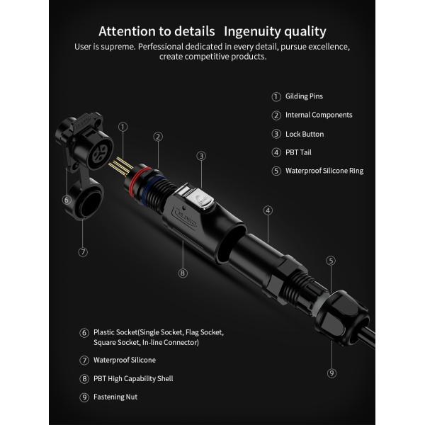 IP68 Panel Mount Quick Lock Type 8 Pin Waterproof Power Cable Connector M12 With Wire Connector