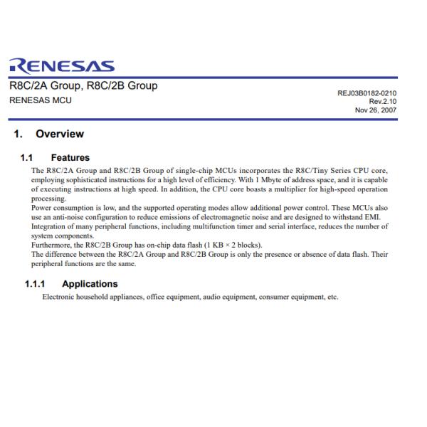 R5F212AASNFP#V2 R8C/2x/2A Microcontroller IC 16-Bit 20MHz 96KB (96K x 8) FLASH