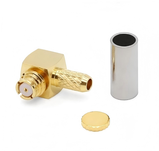 6GHz RF SMP Female Connector with Gold-plated Brass and Right Angle Crimping Type