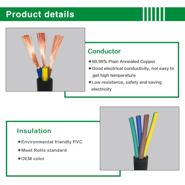 450 / 750V RVV PVC Electrical Cable Class 2 Copper Conductor Insulated Sheathed Flexible