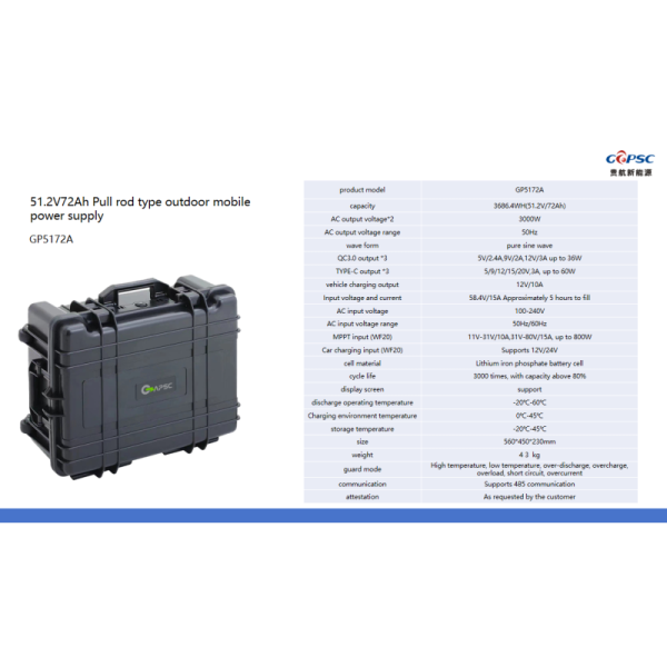 51.2V72Ah Pull rod type outdoor mobile power supply