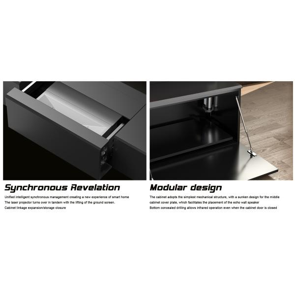 Telescopic Laser TV Cabinet Full Motion Short Throw Projector Entertainment Center White Motorized TV Cabinet