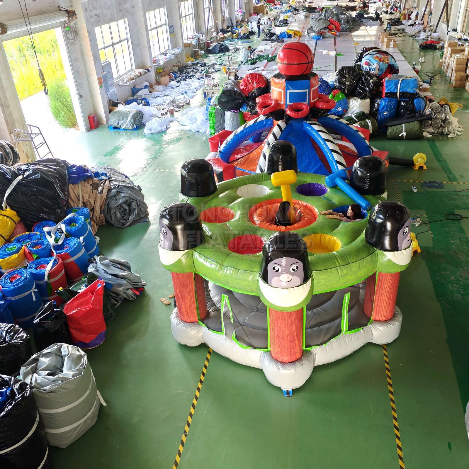 Interactive Inflatable Whack A Mole Game with Multi Player Stations Safety Mesh and Central Play Area for Events Parks and Rentals