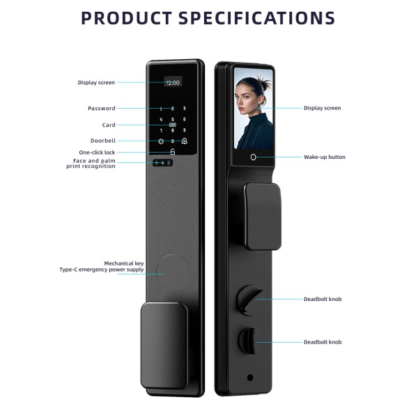 Yagu Tuya Waterproof Outdoor Smart Lock with Camera Intercom 3D Face Recognition Biometric Fingerprint Remote Access Smart Lock