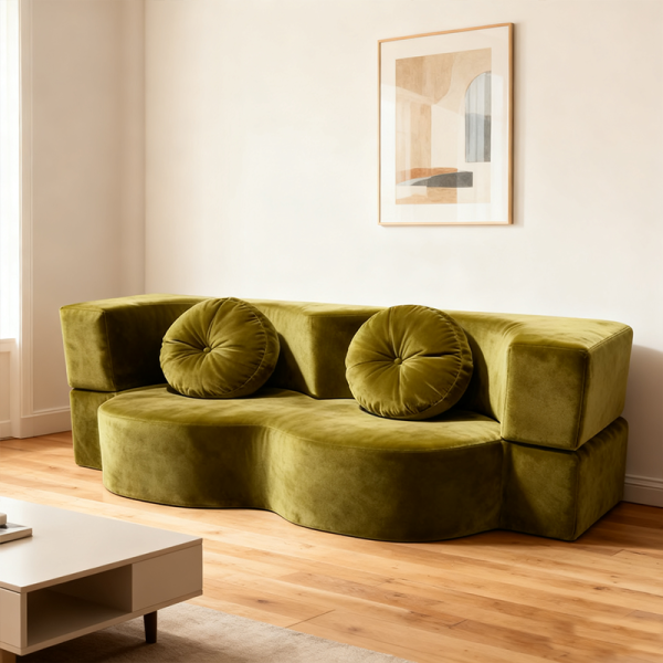 2025 New Vacuum Packed Fabric Compressed Sofa Bed 2-in-1 Convertible Foldable Modern Villa Sofa for Hotel Reception