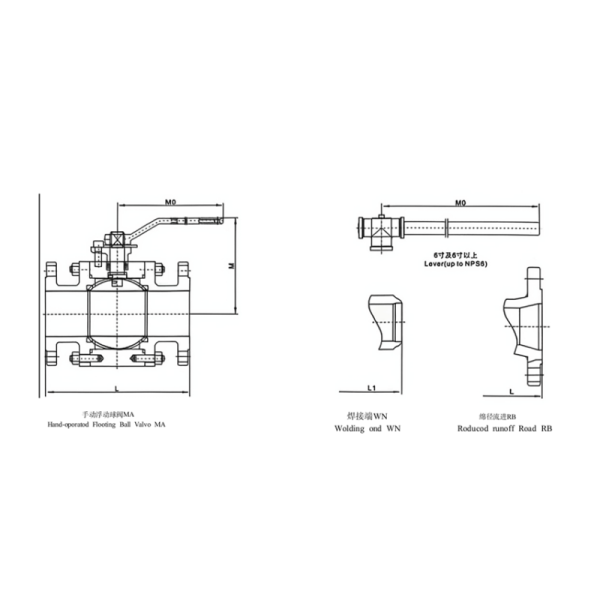2PC Manual Floating Ball Valve Reducer Bore WCB Stainless Steel Flange Thread End PN16 Class150 Industrial Water Oil Gas Valve