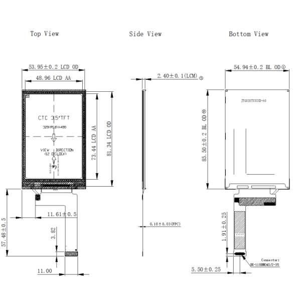 CTP Capacitive 3.5 Inch TN Industrial LCD Display IPS LCD Screen 320x480 Resolution