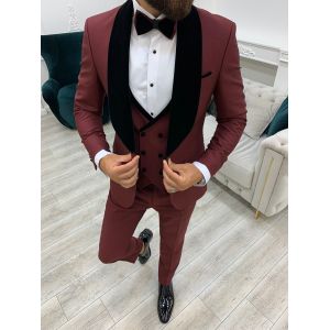 Buy cheap Lazio Burgundy Mens Tuxedo Suit Slim Fit Velvet Shawl Lapel Tuxedo from wholesalers