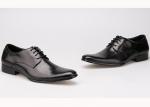 Cow Leather Upper Lace Up Derby Shoes , Flat Heel Soft Mens Black Formal Shoes
