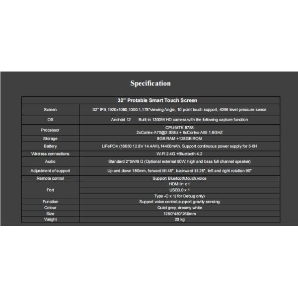 iBoard 32 Inch Portable Smart Touchscreen Monitor Android 13, 8+128GB Built-in Camera & Speaker | Rechargeable & Movable Design for Office, watch