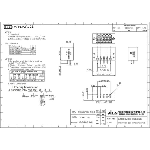 Tin Plated Terminal Block Connector 1.2Nm Screw 16-28AWG PBT Brass