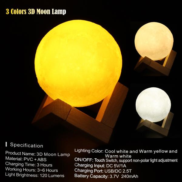 Tap Control Multicolor LED Flashing Snowman Rechargeable Moon Lamp 3D Printing
