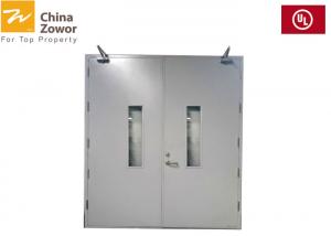 China White Grey 2100 X 2400 mm Steel Fire Safety Door With Glass 2 Hours Fire Rating 55 mm Thick on sale