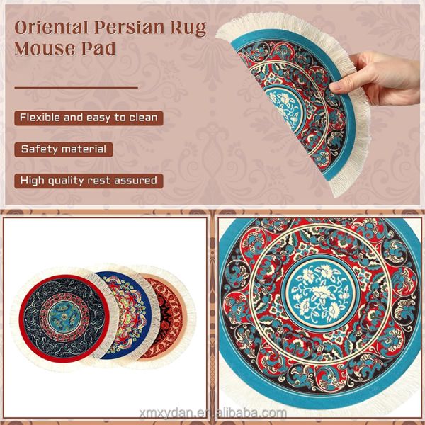 Rubber Mousepad 27x18cm Retro Style Carpet Pattern Table Cup Persian Rug Mice Pad