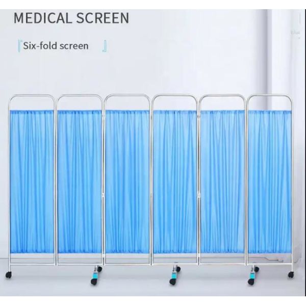 Medical Stainless Steel Movable Hospital Bedside Ward Screen4 Panel Folding Ward Screen With Wheels