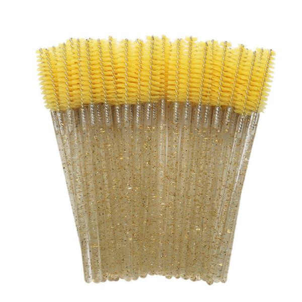 50PCS Crystal Eyebrow Brush Makeup Eyelash Extension Tool Pink Yellow