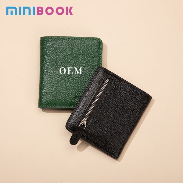 Low MOQ Mix Models Genuine Leather Wallet with RFID Blocking and Zipper Front Pocket