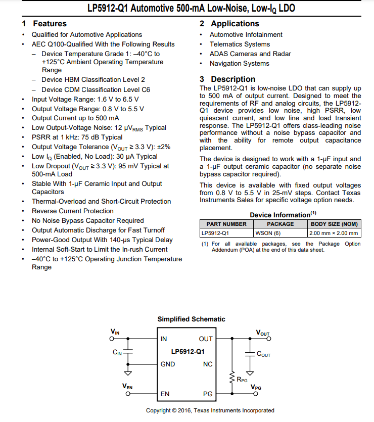 LP5912Q3.0DRVTQ1 Linear Voltage Regulator IC Positive Fixed 1 Output 500mA