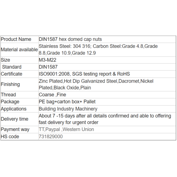 DIN1587 hex domed cap nuts