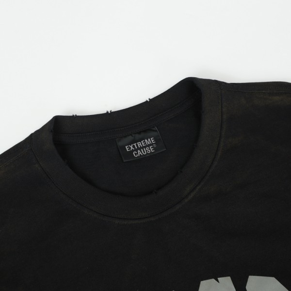 Customen Retro Washed Worn Dirty Dyed 100% Cotton Oversized Two-Piece Long-Sleeved T-shirt Letter Pattern Spring Unisex