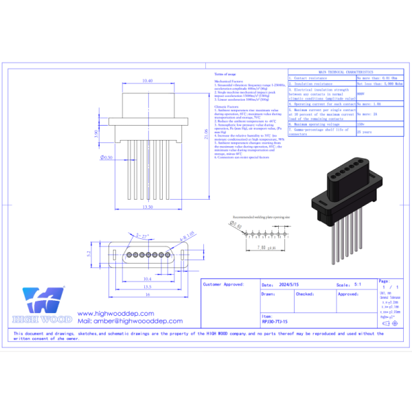 Customized Rectangular Connector RPJ30-7TJ-15 Resist Special Environment