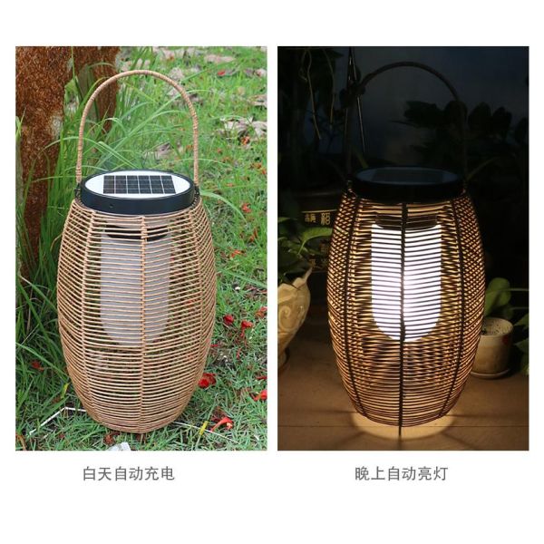 IP65 Rattan Woven Solar Lights , 3500K Rattan Solar Powered Garden Lantern