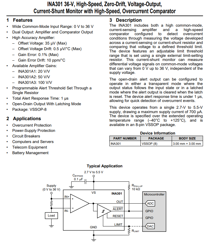 INA301A1IDGKR Current Monitor Regulator High / Low-Side 8-VSSOP