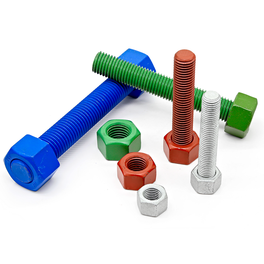 1/2" X 70 mm B7 / A194 Gr. 2h Fluorocarbon Coating Stud Bolts Nuts 2 Pcs HDG Finish for Heavy Duty Applications